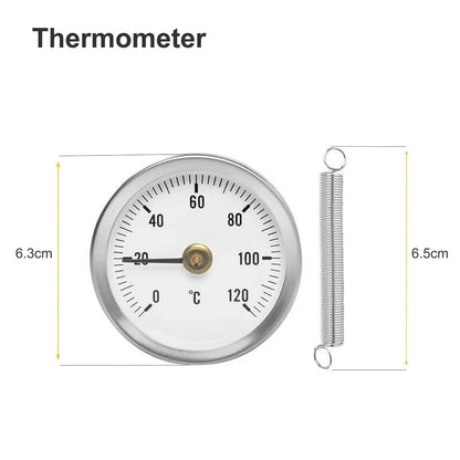 0-120°C Stainless Steel Clamp-on Tube Thermometer | Industrial Pipe Temperature Gauge with Spring