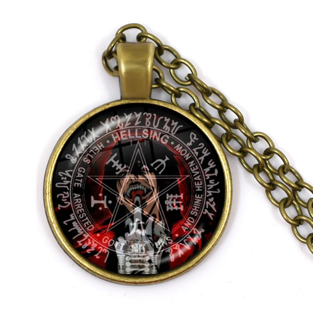 Gothic Alucard Pentagram Pendant Necklace | 25mm Glass Cabochon Statement Jewelry