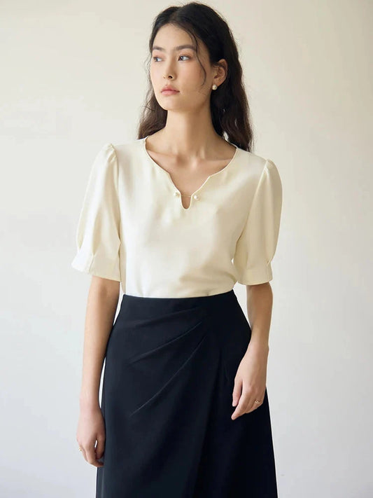 Women’s V-Neck Chiffon Shirt Elegant Slimming Summer Top