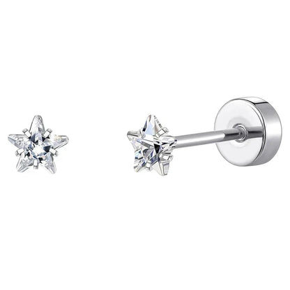 Stainless Steel Crystal Stud Earrings Set | Star Heart Butterfly Cartilage Tragus Helix Piercing Jewelry