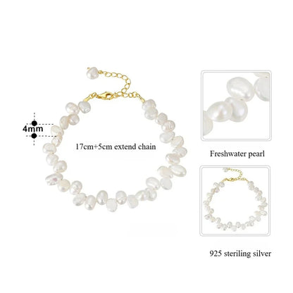 Dainashi 4-5mm Baroque Freshwater Pearl Bracelet | Adjustable 925 Sterling Silver Jewelry