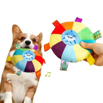 Rainbow Plush Flying Saucer Dog Toy – Interactive Chew & Training Disc