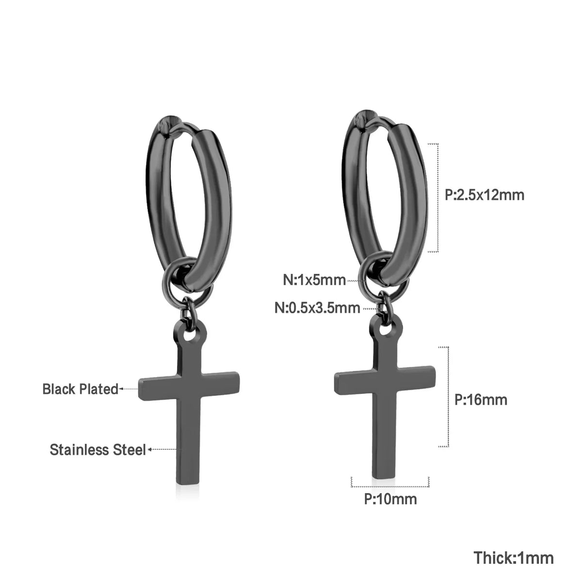 LUXUSTEEL Stainless Steel Cross Hoop Earrings | Colorful Fashion Jewelry for Women