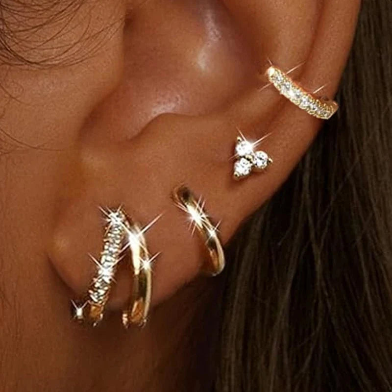 4PC Chain Huggie Earring Set | Flower Tragus Hoop Earrings for Women