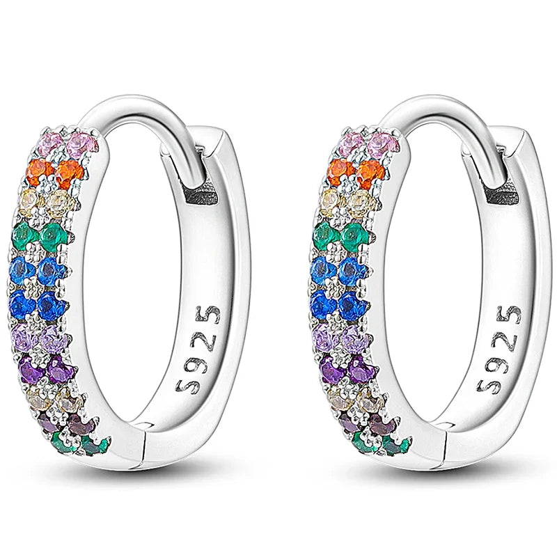 Colorful 925 Sterling Silver Hoop Earrings for Women | Classic Circle Earrings