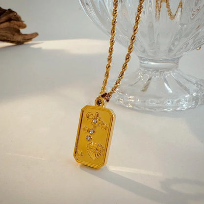 Vintage Gold Pendant Necklace | Hammered Moon Star Stainless Steel Jewelry