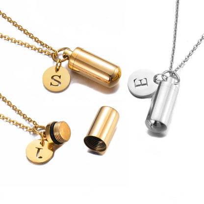 Cremation Jewelry Urn Necklace with Initial Letter Charm | Stainless Steel Memorial Pendant for Ashes