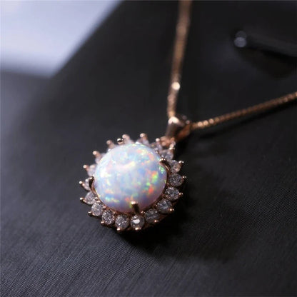 Fashion Sunflower Pendant Necklace | Rose Gold Crystal Zircon Imitation Opal Jewelry