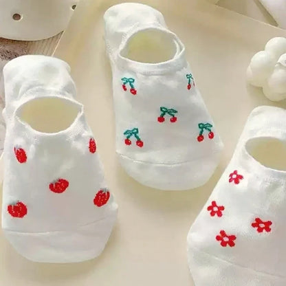 Cherry Print No-Show Boat Socks | Women's Thin Breathable Summer Socks