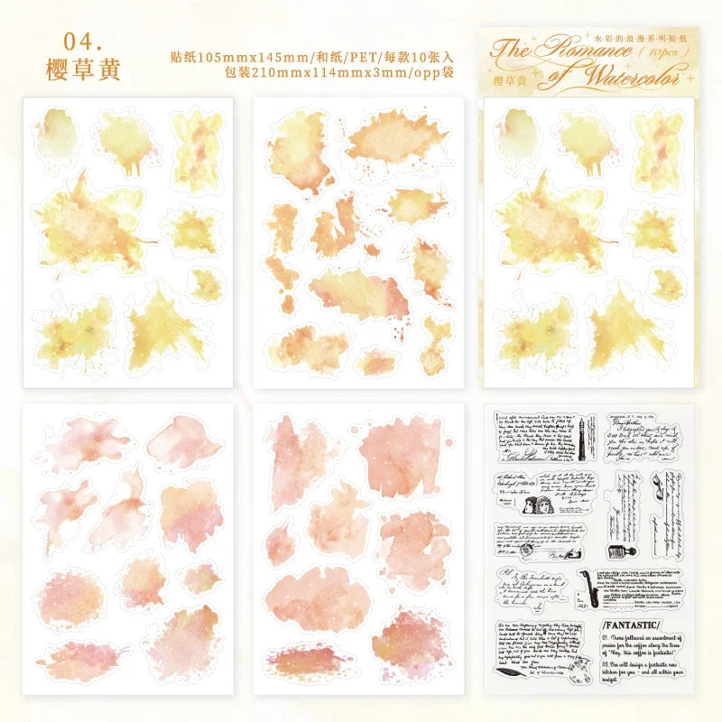 Watercolor Trace Stickers | 10pcs Romance of Watercolor DIY Journal Pack