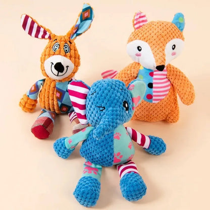 Cute Fox & Elephant Plush Dog Toy - Interactive Squeaky Chew & Teeth Cleaner
