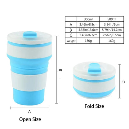 12 Oz Reusable Silicone Collapsible Cups with Lid for Camping 350ml 500ml Portable Folding Coffee Cups for Travel