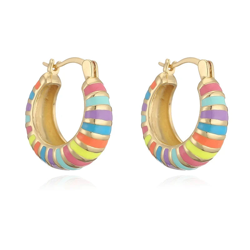 Enamel Drip Earrings with Stripes and Circles | Trendy Hoop Earrings for Women