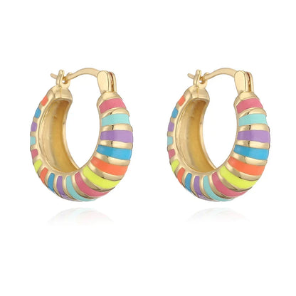 Enamel Drip Earrings with Stripes and Circles | Trendy Hoop Earrings for Women