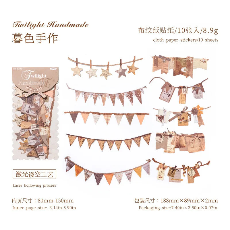 10 pcs Vintage Festival Hollow Landscape Scrapbook Stickers | Handmade Collage Journal Pack