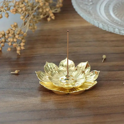 Gold Lotus Incense Burner | Metal Incense Holder with Detachable Ash Catcher