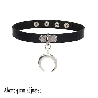 Gothic Bat Heart Lock Punk Choker | Black Leather Collar Necklace
