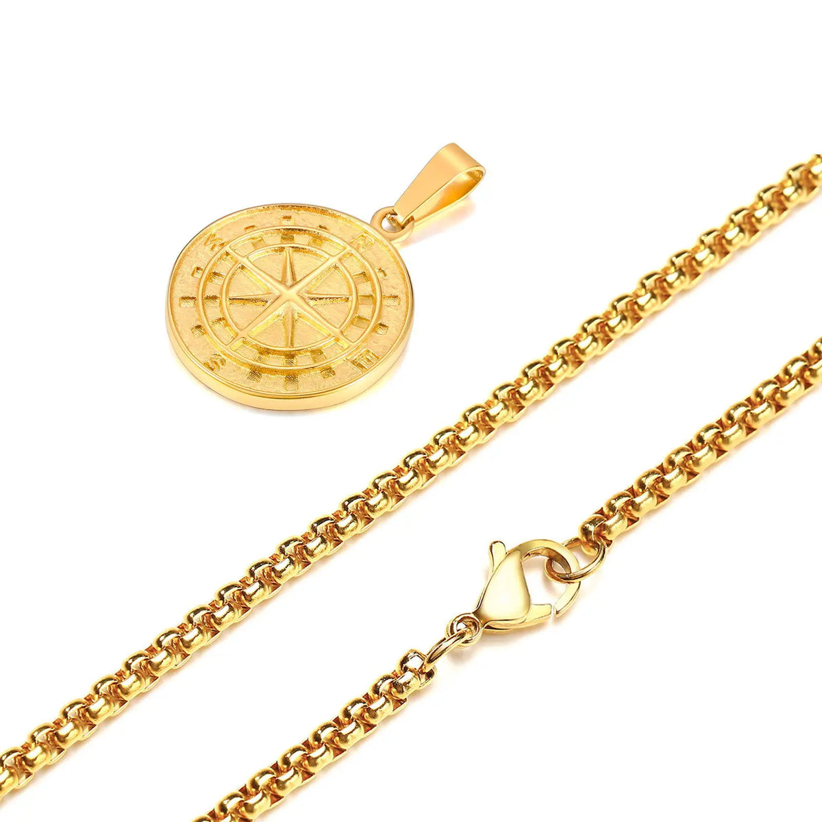 Gold Men's Compass Necklace | Vintage Viking North Star Anchor Stainless Steel Pendant