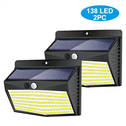 138 LED Solar Light Outdoor 4PCS Solar Wall Lamp Human Body Sensor 3 Mode Waterproof Garden Decor Street Lights Sunlight Powered