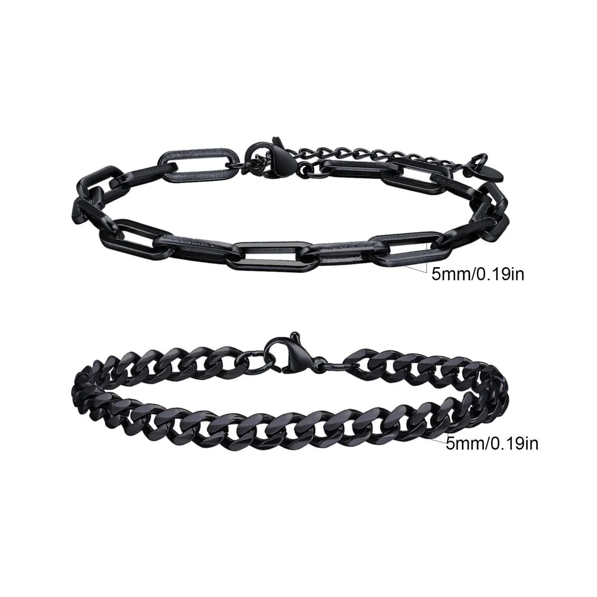 Men's Stainless Steel Chain Bracelets Set | 2pcs Silver Gold Black Twist Rope & Cuban Link