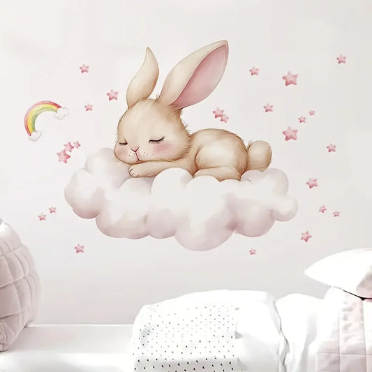 1 Modern Watercolor Sleeping Rabbit Wall Sticker | Pink Room Decor