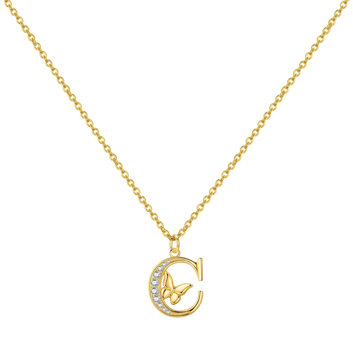 925 Sterling Silver Butterfly Initial Necklace | 26 Letter Y-Shaped Pendant for Women