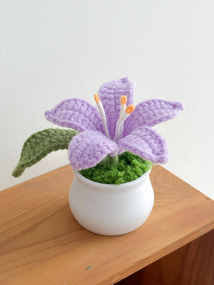 Flowers Hand-Knitted Lily Potted Delicate Crochet Woven Flowers Pot Mother's Day Gift