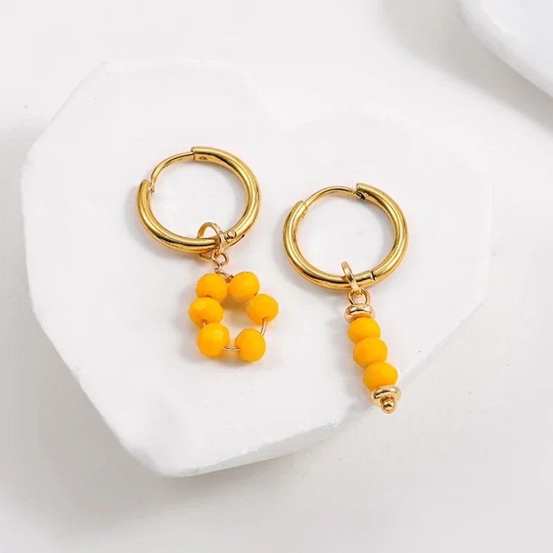 Trendy Asymmetry Pearl Drop Earrings | Stainless Steel Huggie Hoops for Women