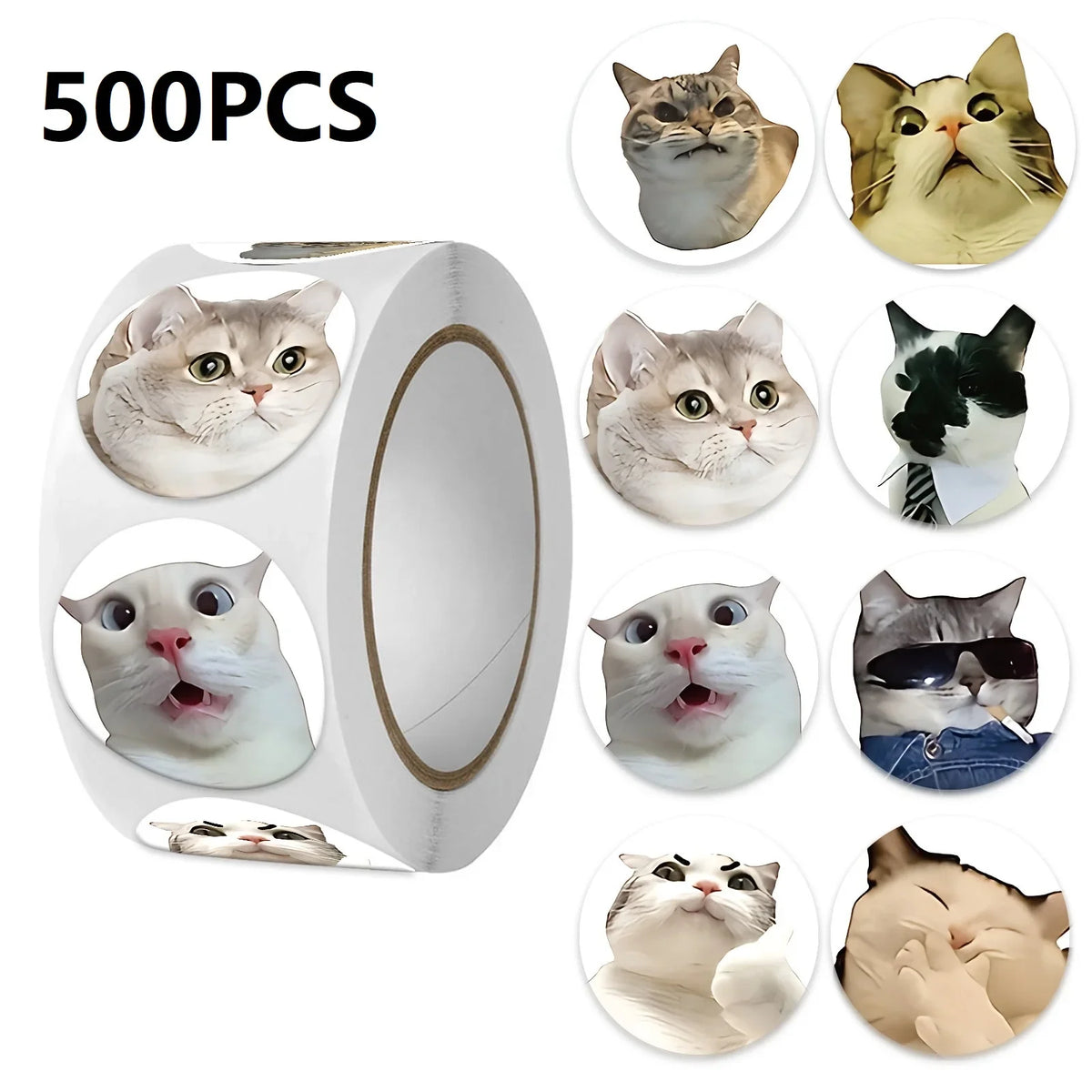 Funny Cat Cartoon Sticker Roll | 100pcs Animal Stickers for Photocard Decor