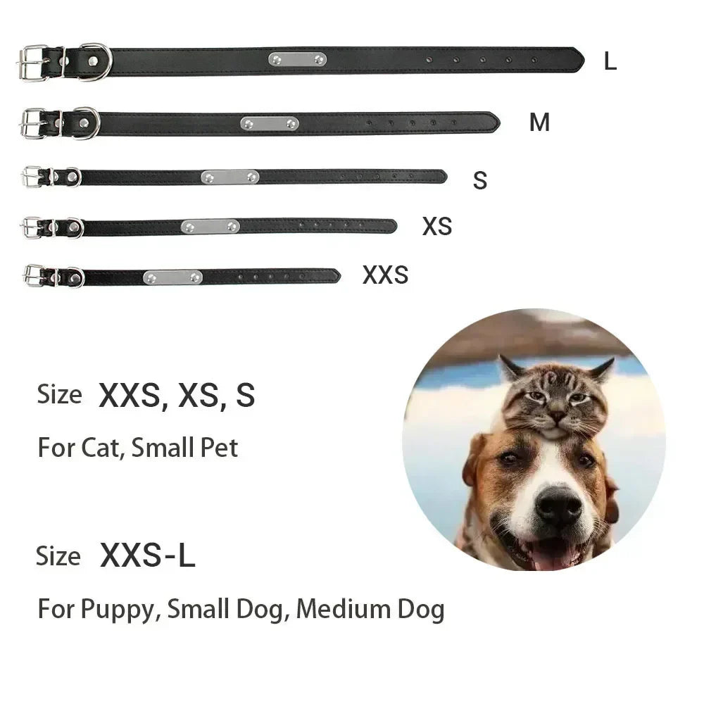 Personalized Dog Collar with Name Engraving – Anti-Lost PU Leather Collar for Dogs and Cats