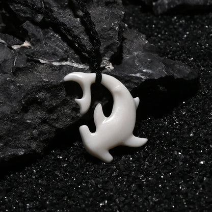 Tribal Hammerhead Shark Bone Pendant Necklace | Hand Carved Maori Amulet Jewelry