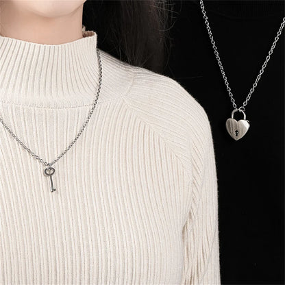 Romantic Couple Key and Heart Pendant Necklace Set | Stainless Steel Lovers Jewelry Gift