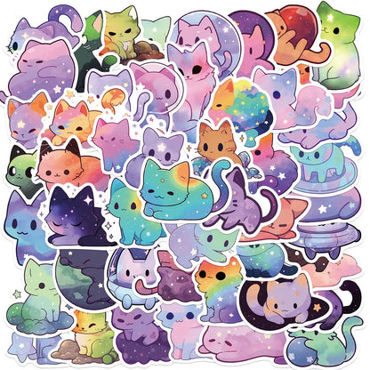 50PCS Colorful Starry Sky Cat Waterproof Graffiti Stickers | Decals for Helmet, Bicycle, Laptop, and More