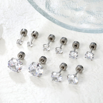 Surgical Steel Cubic Zirconia Stud Earrings | Unisex Screw-Back Earrings