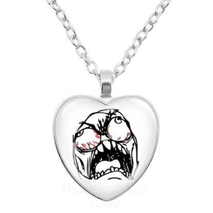 Rage Comic Heart Pendant Necklace | Funny Meme Derp Face Trollface Jewelry Gift