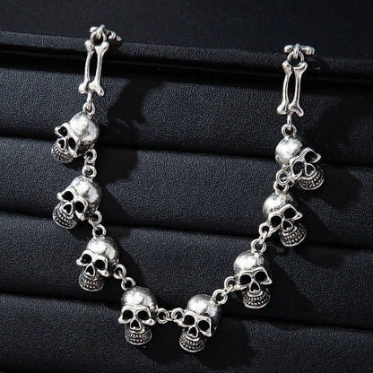 Gothic Skull Choker Necklace | Multiple Skull Connected Gothic Jewelry for Women
