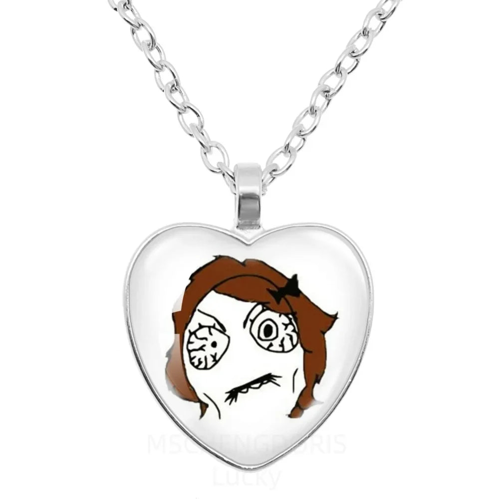 Rage Comic Heart Pendant Necklace | Funny Meme Derp Face Trollface Jewelry Gift