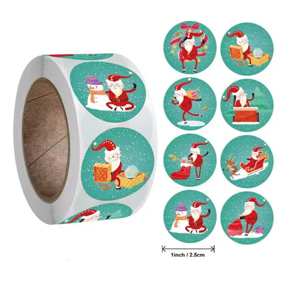 Merry Christmas Stickers | Round Roll Sticker Pack for Gift Wrapping and DIY Crafts