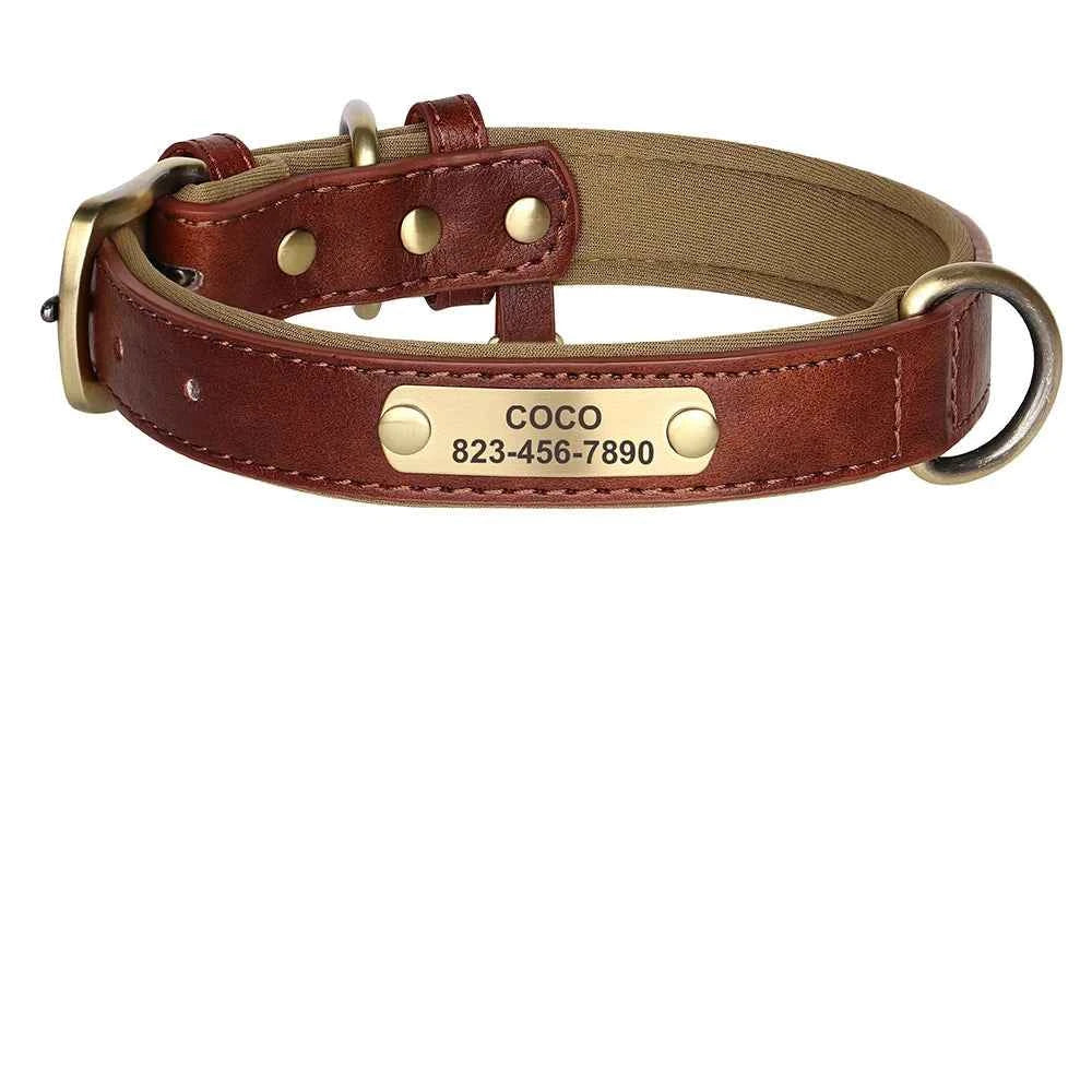Personalized PU Leather Dog Collar with Custom Engraved ID Tag