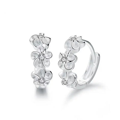 925 Sterling Silver Small Flower Hoop Earrings | Cute Romantic Charm Jewelry for Women