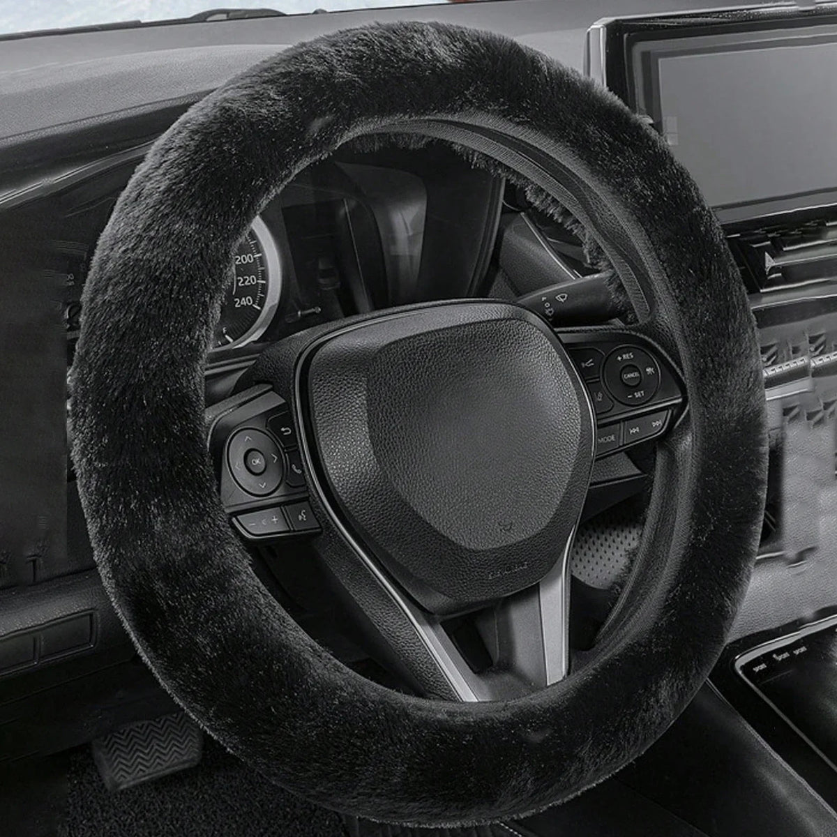 Car steering wheel cover without inner ring in winter plush warm soft comfortable non-slip elastic elastic handlebar cover