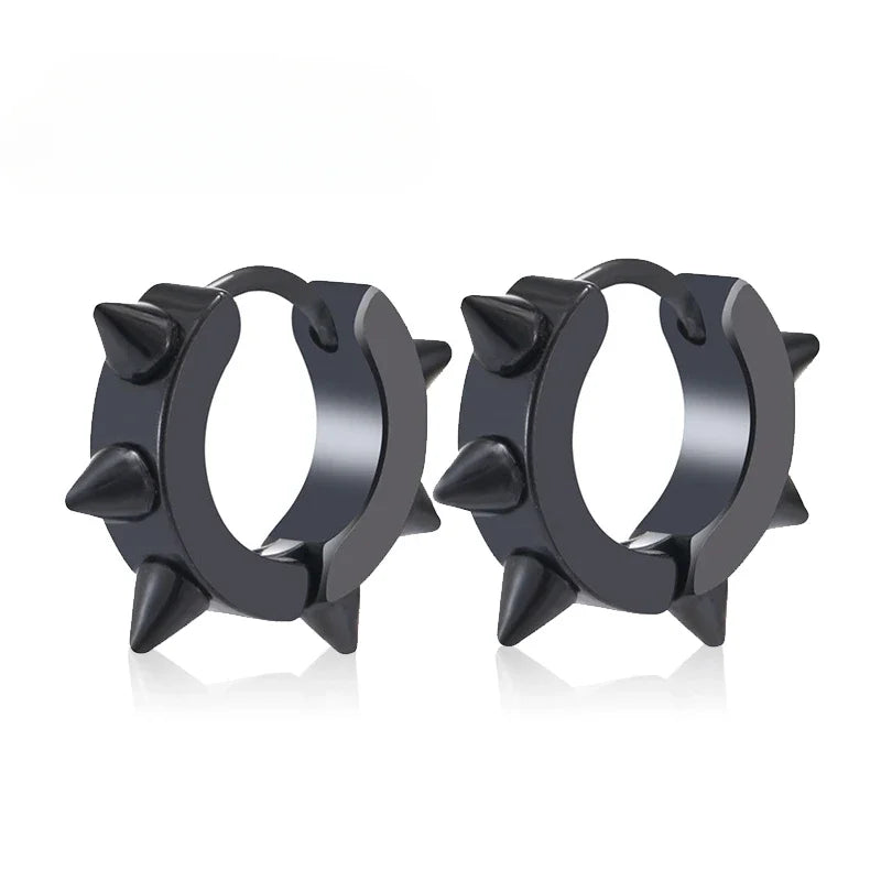 Unisex Punk Black Stainless Steel Hoop Earrings | Gothic Fake Earring Set