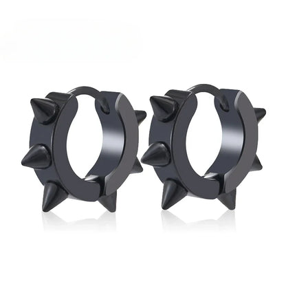 Unisex Punk Black Stainless Steel Hoop Earrings | Gothic Fake Earring Set