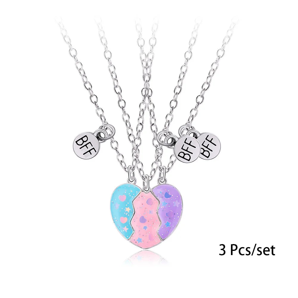 3 Pcs/set Best Friends Pendant Necklace For Woman Magnetic Adjustable Rainbow Daisy Lover Broken Heart Chain BFF Jewelry Gifts