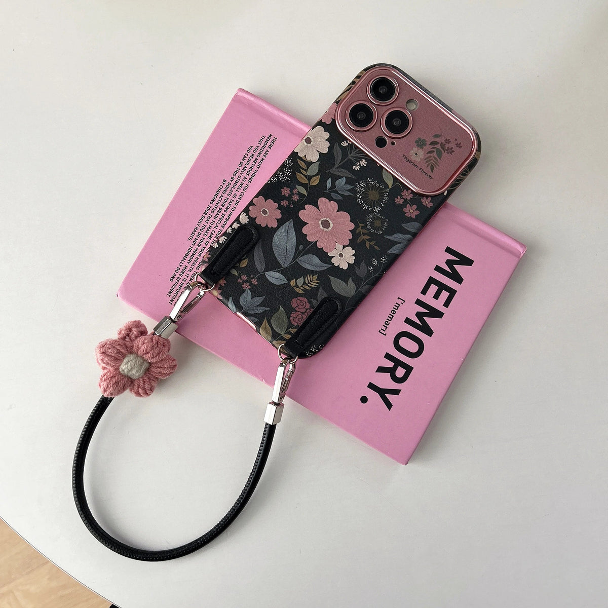 Ins Korean Camellia phone case suitable for iPhone 17 17Promax 16 15 14 13 Promax shock-absorbing strap hanging rope phone case