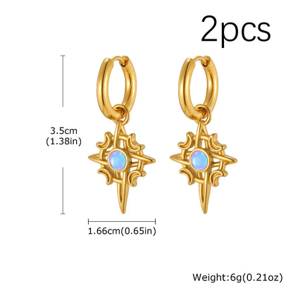 Moonstone Stainless Steel Hoop Earrings for Men | Waterproof Hip Hop Jewelry Gift
