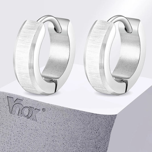 Stainless Steel Hoop Earrings for Men | Brushed Silver Small Hoops