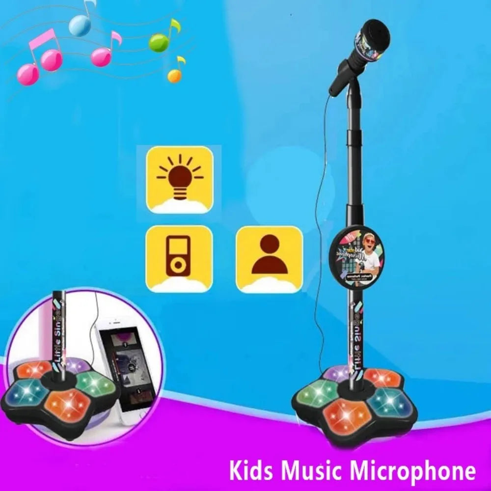 Kids Rocking-Roll Microphone with Stand Karaoke Song Music Instrument Toys Brain-Training Educational Toy Birthday Gift Girl Boy
