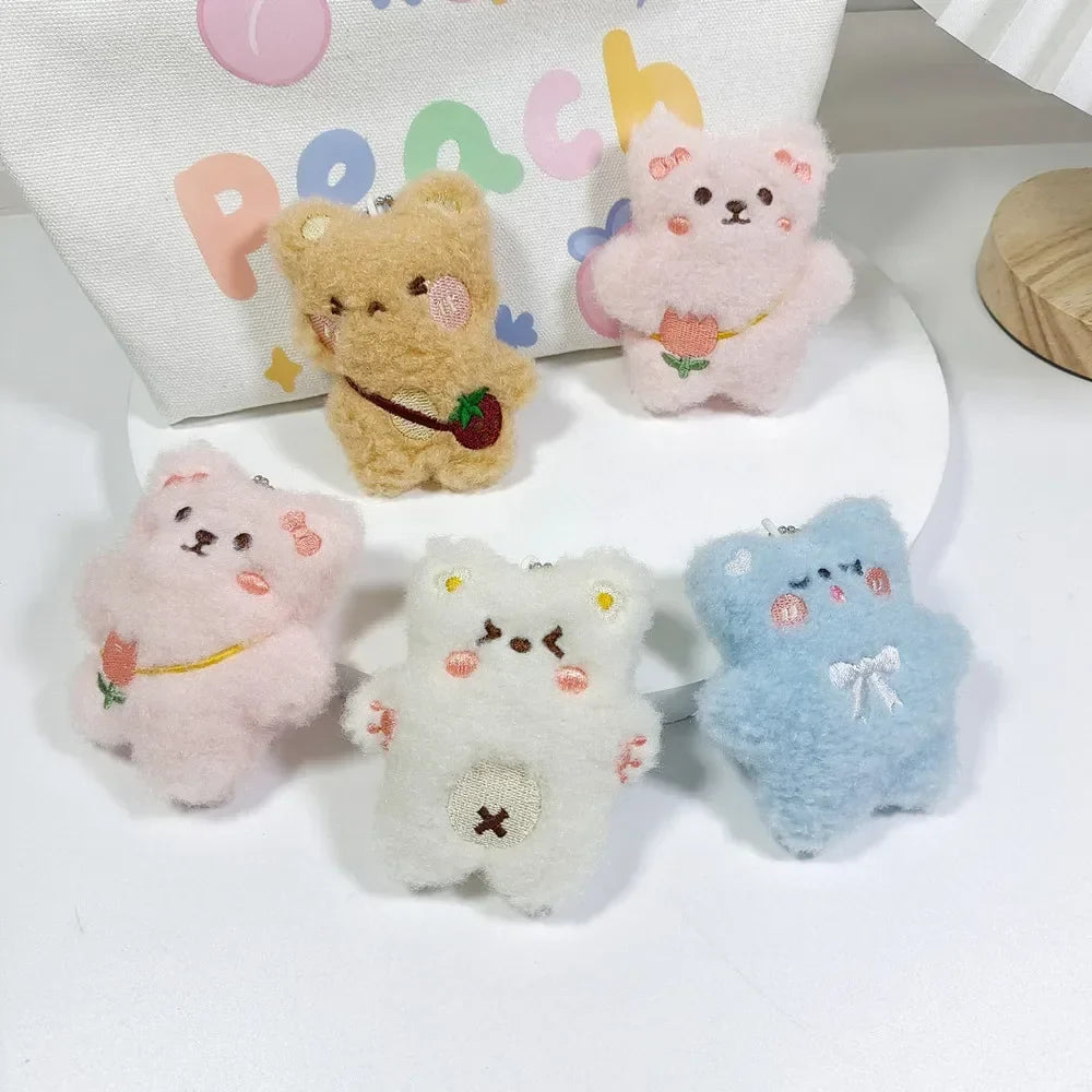 Cartoon Bear Squeak Plush Keychain Toys Pendant Cute Doll Toy Kawaii Soft Stuffed Bag Charms Decorations for Couple Friends Gift