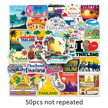 Thai Scenery Graffiti Stickers 50 Pack | Travel-Themed Decals for Laptops and Phones